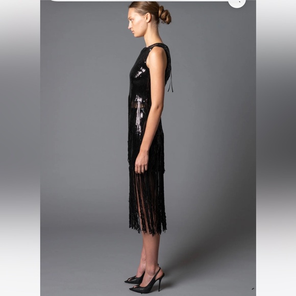 Le Superbe Size 6 NWT Stunning Volcanic Glass Fringed top, lined, back zipper - Picture 13 of 15